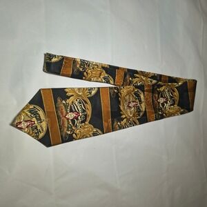 Vintage Tabasco Brand Mens Silk Tie Black Gold Shrimp Oysters Novelty Food Print